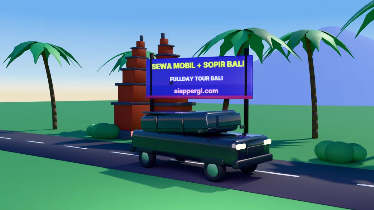 Sewa mobil dengan sopir untuk fullday tour Bali, render 3D siappergi.com
